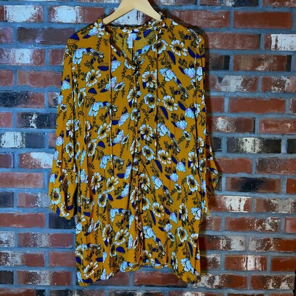 Xhilaration Floral Boho Bell Sleeve Dress Size Large - Picture 1 of 3